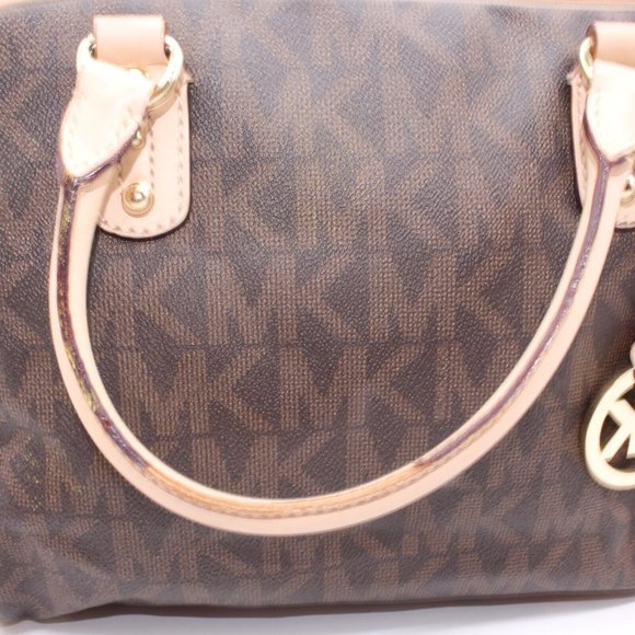 Michael Kors SATCHEL Shoulder Bag Purse Logo Leather Brown Minor Defect - Picture 4 of 11